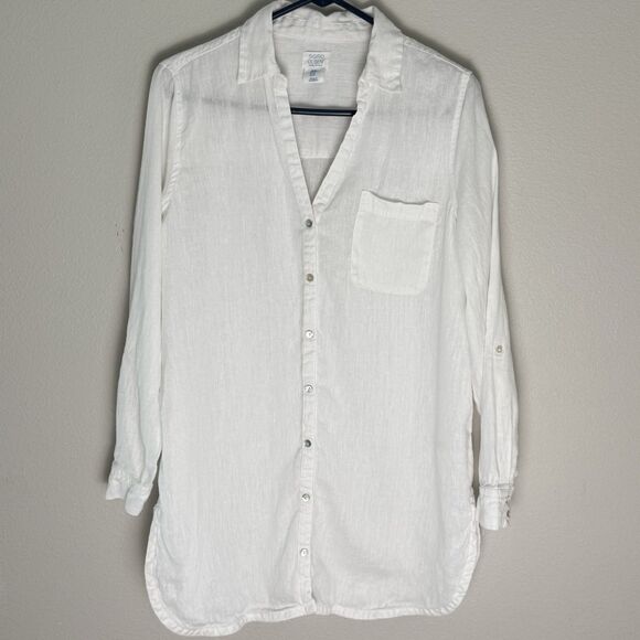 Sigrid Olsen 100% Linen Roll Tab Button Down Shirt Tunic Coverup Size M - Picture 1 of 8